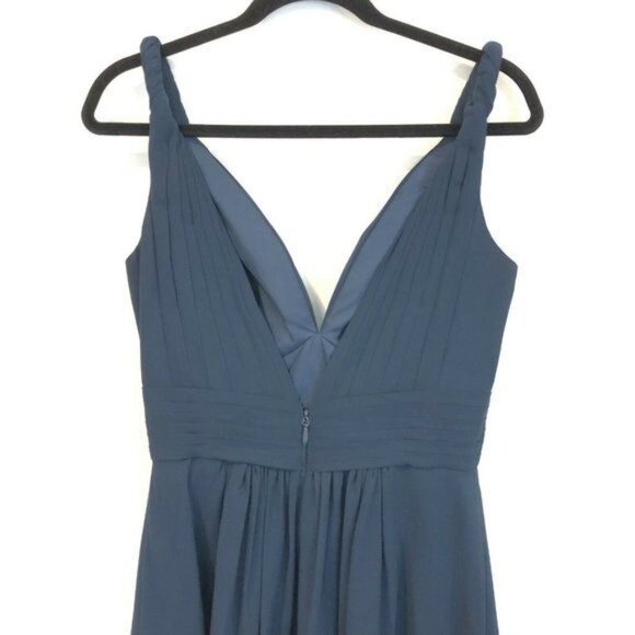 Azazie Stormy A-Line Pleated Chiffon Dress Gown Blue Custom Size See Measurement - Picture 11 of 12